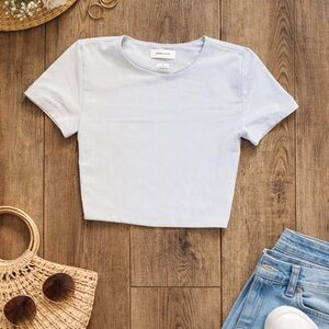 Babaton Aritzia White Cropped Short Sleeve Top Stretch Nylon Size S Minimalist